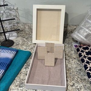 White Jewelry Display Set, shadow box frame, tray and earring displays